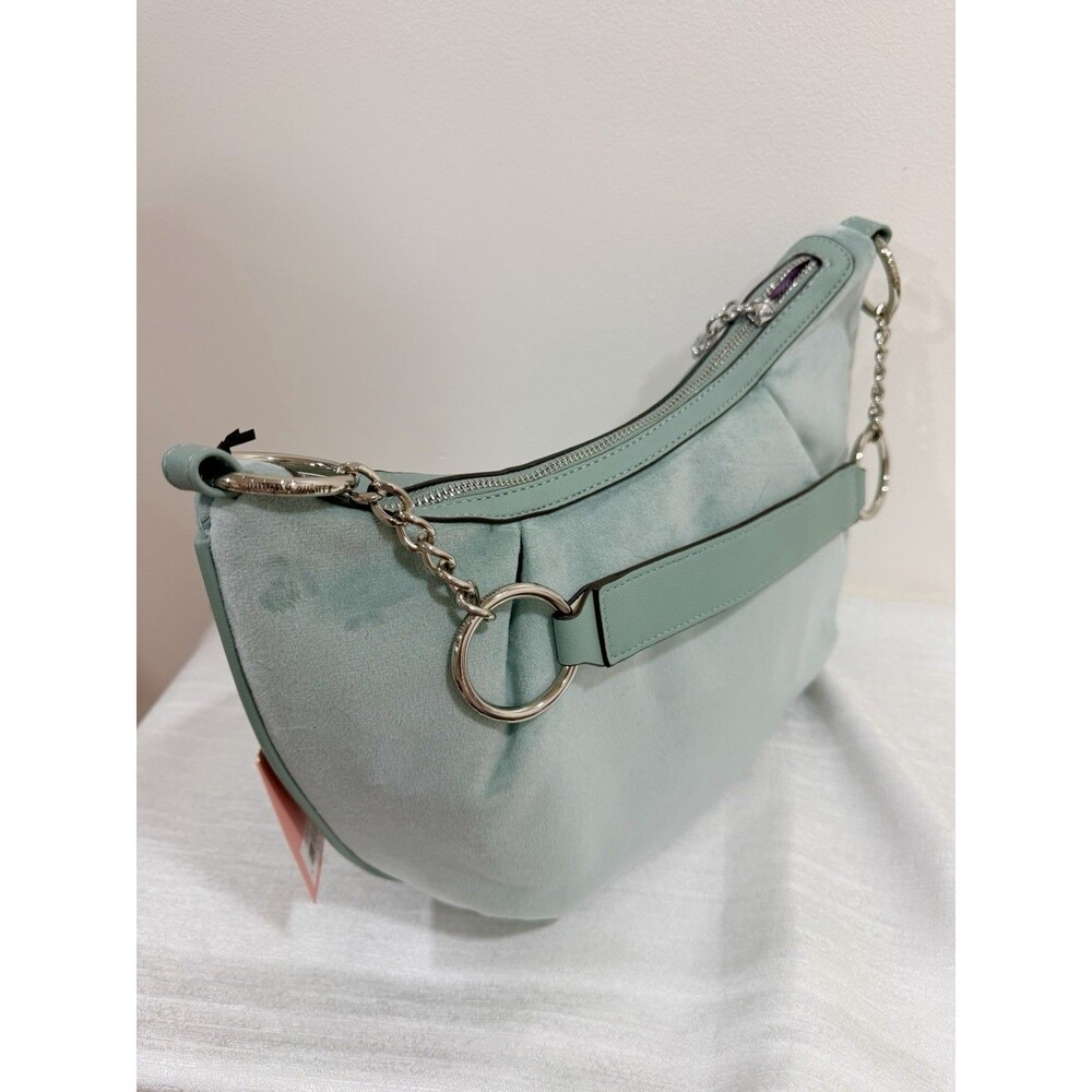 NWT Juicy Couture Queen Couture Hobo Bag Sage Mint Green Velour Rhinestone Heart - Picture 9 of 10